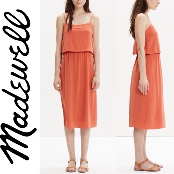 Madewell Dresses & Skirts - Madewell Silk Orange Overlay Cami Midi Slip Dress